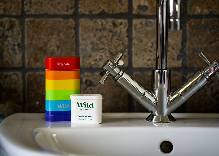 Pride edition of Wild Deodorant on bathroom sink