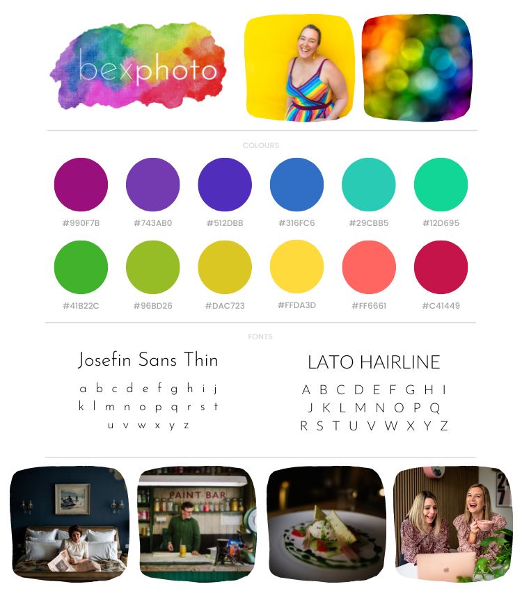 Graphic showing all the rainbow colours in Bexphoto's Branding