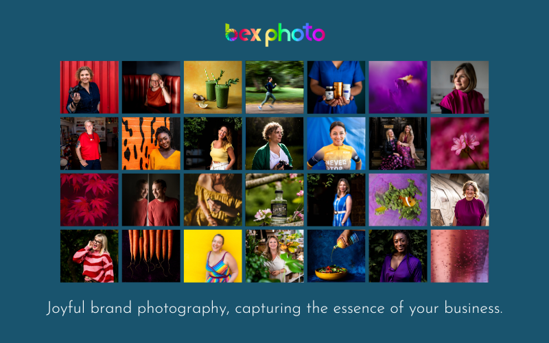 A teal graphic showing a rainbow of branding images and the caption "Capturing The Essence Of Your Brand"