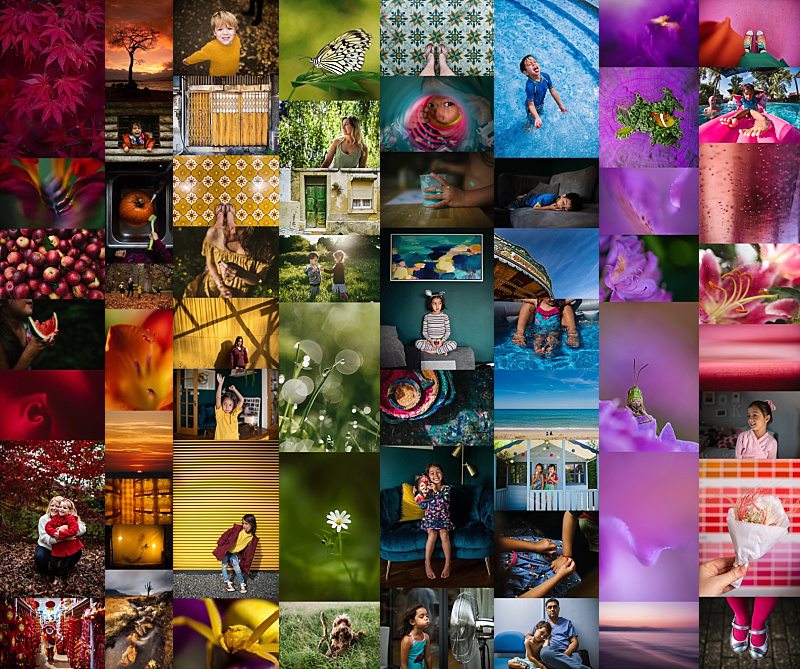 Rainbow collage of colourful photographs