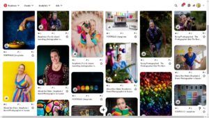 Screengrab of Bexphoto's Pinterest mood board showing fun, joyful and colourful photos