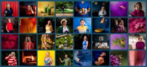 Rainbow Collage of colourful headshots by Bex Maini