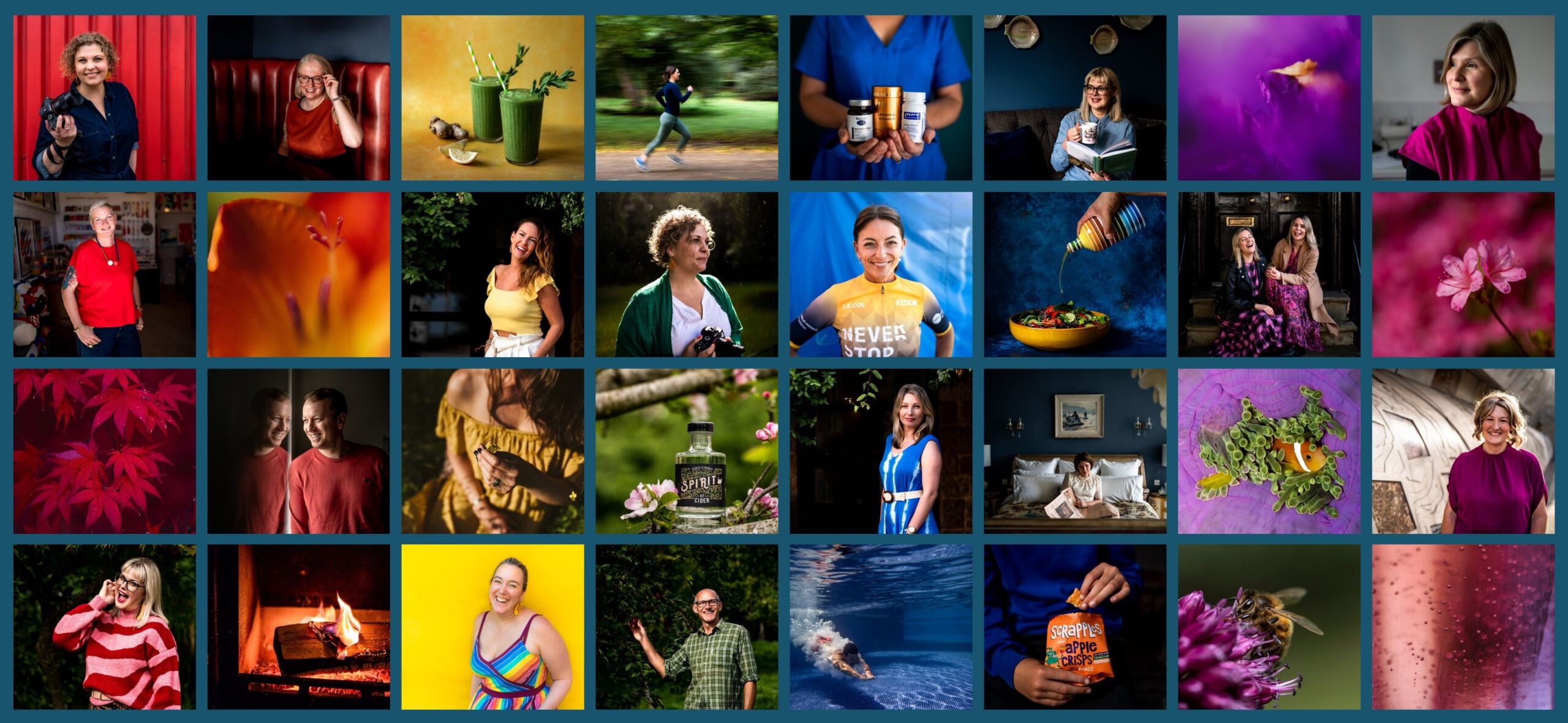 Rainbow Collage of colourful headshots by Bex Maini