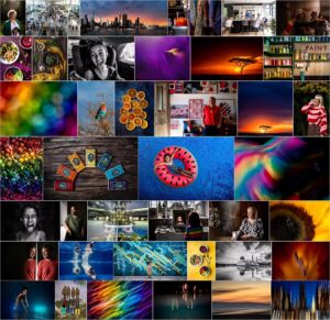 Colourful collage of 40 vibrant photo competition entries.