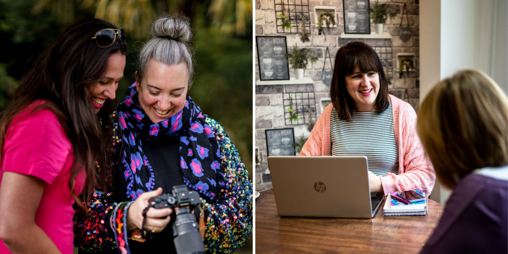 Bex & Jo at work with respective clients
